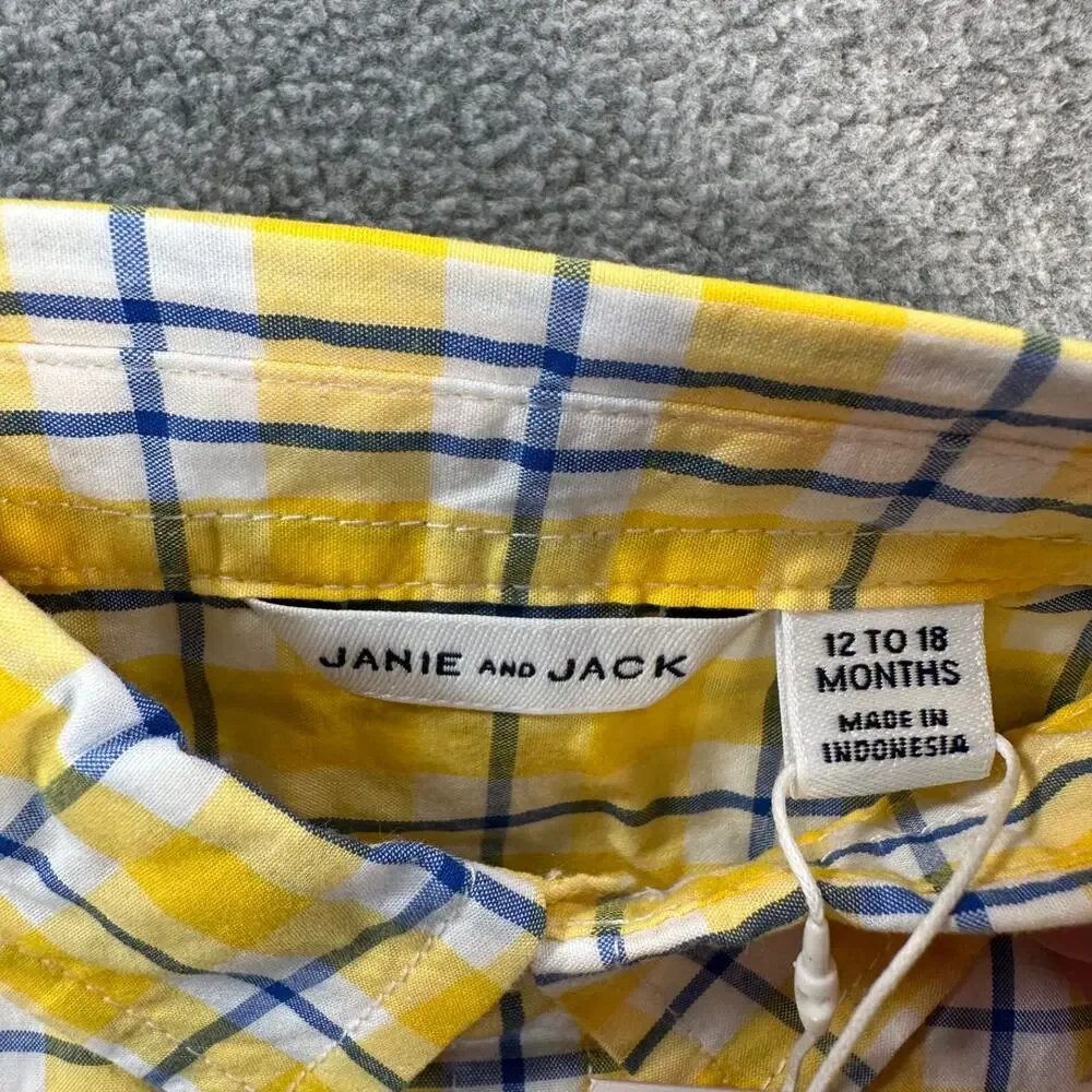 Janie and Jack Baby Boy 12-18 Months Button Down Shirt Yellow Plaid New